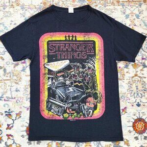 Stranger Things Iconic Series 2022 Men's Black Graphic Neon Tee Shirt Small